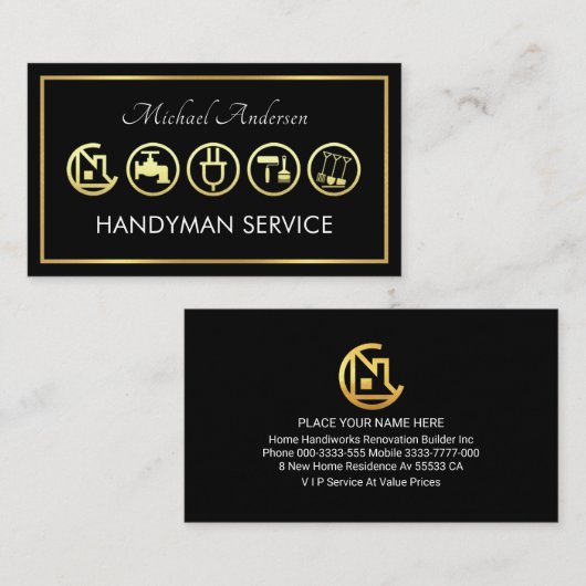 Carte De Visite Gold Handyman Tools Frame (Devant / Derrière)