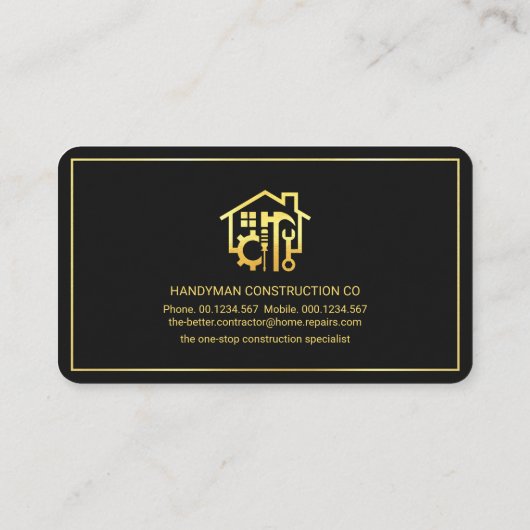Carte De Visite Gold Handyman Tools Frame Entrepreneur (Dos)