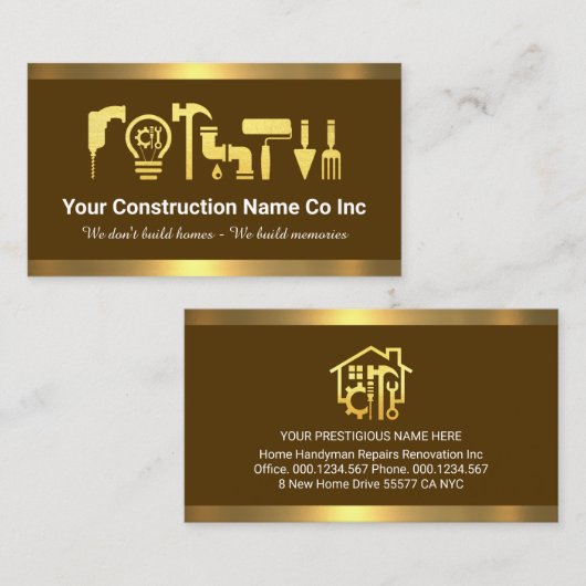 Carte De Visite Gold Handyman Tools Gold Frame (Devant / Derrière)