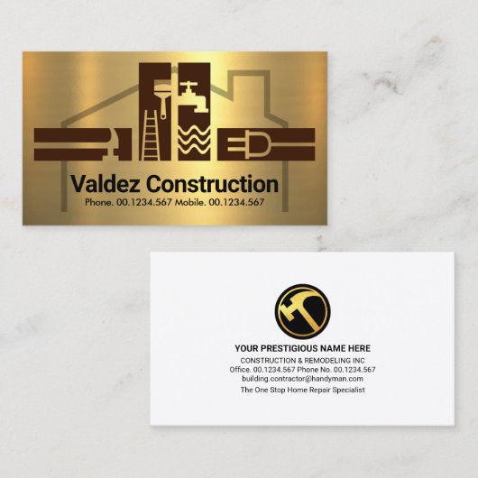 Carte De Visite Gold Handyman Tools House Frame (Devant / Derrière)