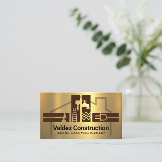Carte De Visite Gold Handyman Tools House Frame (Debout devant)