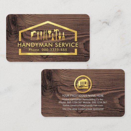 Carte De Visite Gold Handyman Tools In Building Frame (Devant / Derrière)