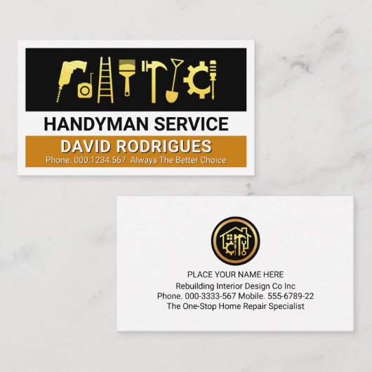 Carte De Visite Gold Handyman Tools Layers (Devant / Derrière)
