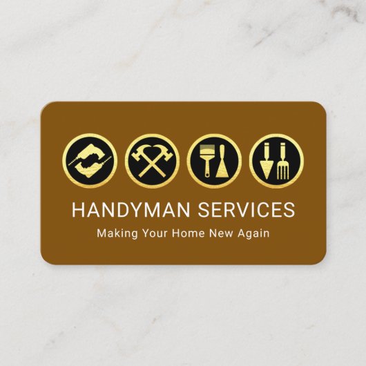 Carte De Visite Gold Handyman Tools On Brown Layer (Devant)