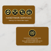 Carte De Visite Gold Handyman Tools On Brown Layer (Devant / Derrière)