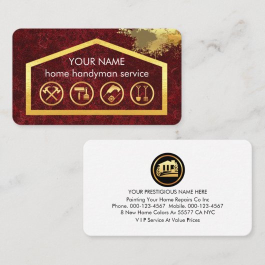 Carte De Visite Gold Handyman Tools On Building Frame (Devant / Derrière)