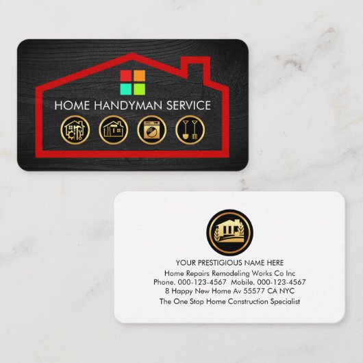Carte De Visite Gold Handyman Tools On Building Frame (Devant / Derrière)