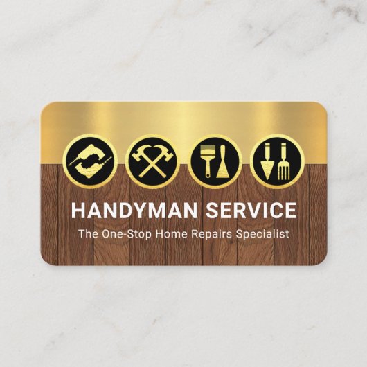 Carte De Visite Gold Handyman Tools On Gold Timber Layers (Devant)