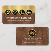 Carte De Visite Gold Handyman Tools On Gold Timber Layers (Devant / Derrière)