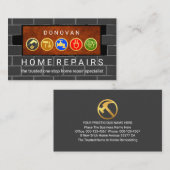 Carte De Visite Gold Handyman Tools On Plaque Brick Wall  (Devant / Derrière)