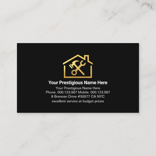 Carte De Visite Gold Handyman Tools Toit Frame (Dos)