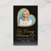 Carte De Visite Gold Heart Photo Funeral Prayer Card (Devant)