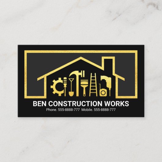 Carte De Visite Gold Home Handyman Tools Frame (Devant)