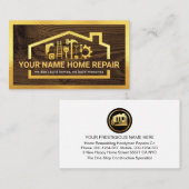 Carte De Visite Gold Home Handyman Tools Frame On Wood (Devant / Derrière)