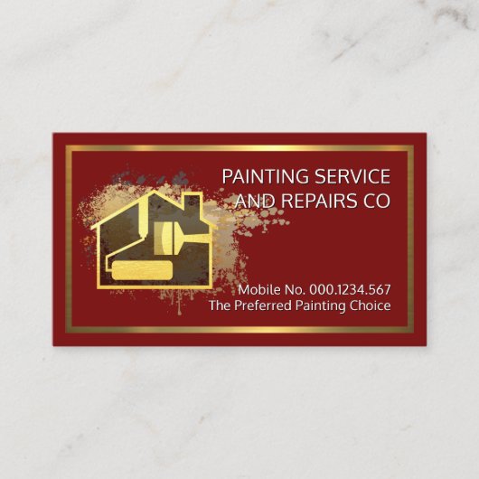 Carte De Visite Gold Home Paint Brush On Paint Splatter (Devant)