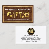Carte De Visite Gold Home Tools On Timber Wood (Devant / Derrière)