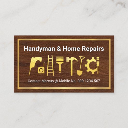 Carte De Visite Gold Home Tools On Timber Wood (Devant)