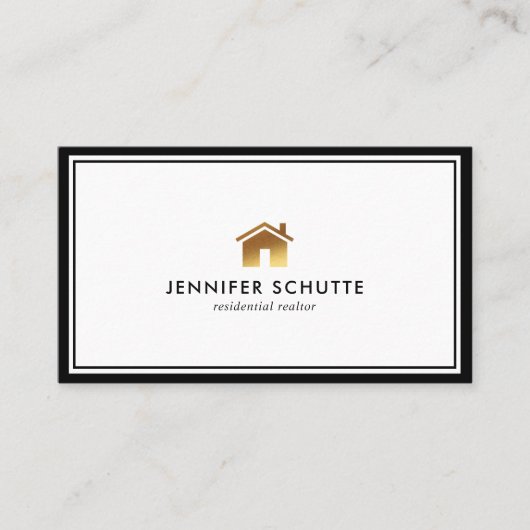 Carte De Visite Gold House Logo Moderne Realtor Broker (Devant)