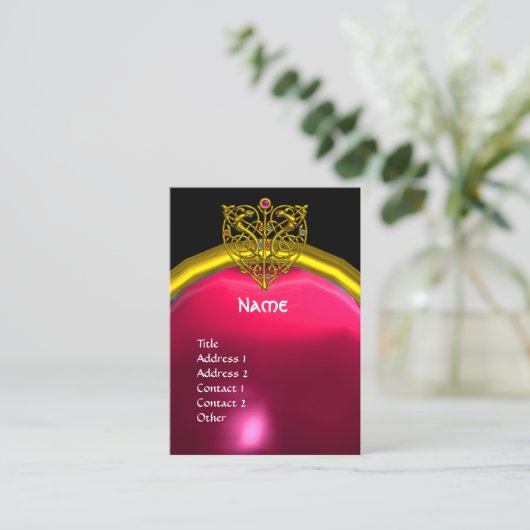 CARTE DE VISITE GOLD HYPER VALENTINE COEUR ROSE RUBY GEM MONOGRAMM (Debout devant)