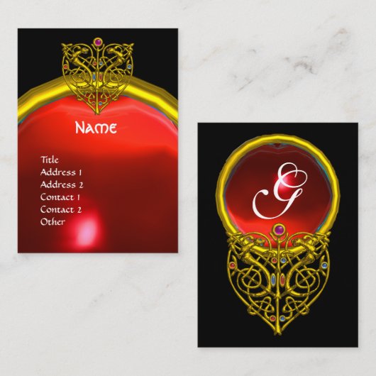 Carte De Visite GOLD HYPER VALENTINE COEUR ROUGE RUBY MONOGRAS Noi (Devant / Derrière)