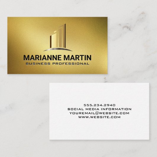 Carte De Visite Gold Immobilier bâtiments | Texture or (Devant / Derrière)