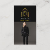 Carte De Visite Gold Key Photo Real Estate Agent QR Code Black (Devant)