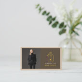 Carte De Visite Gold Key Photo Real Estate Agent QR Code Brown (Debout devant)