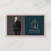 Carte De Visite Gold Key Photo Real Estate Agent QR Code Pink (Devant)