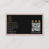 Carte De Visite Gold Key Photo Real Estate Agent QR Code Pink (Dos)