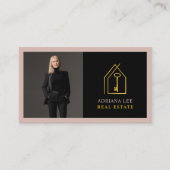 Carte De Visite Gold Key Photo Real Estate Agent QR Code Pink (Devant)