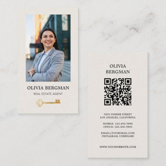 Carte De Visite Gold Key Professional Real Photo QR CODE (Devant / Derrière)
