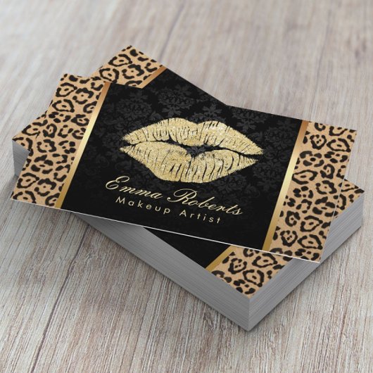 Carte De Visite Gold Kiss Empreinte de léopard Damask Maquillage A