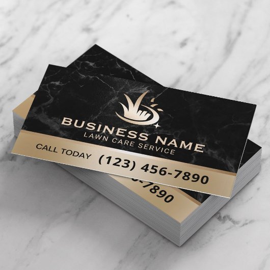 Carte De Visite Gold Lawn Care Logo Black Marble Landscaping