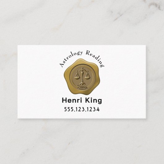 Carte De Visite Gold Libra Seal Coin & QR Code Astrologie (Devant)