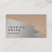 Carte De Visite Gold Line Leaf Pattern | Silver Brushed (Devant)