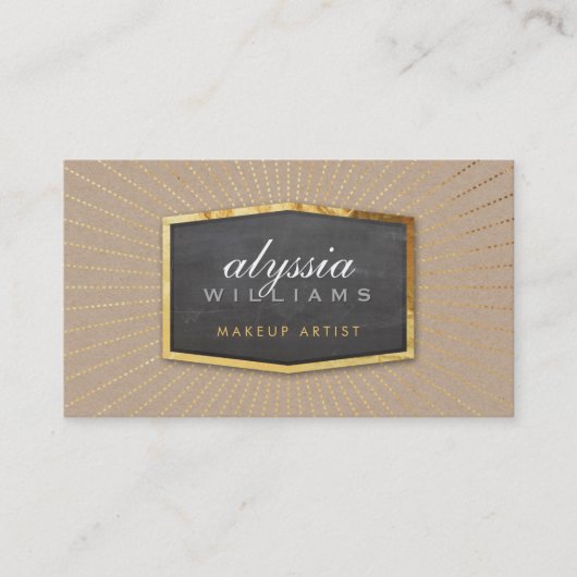 Carte De Visite GOLD LOGO art déco élégant sunburst chic kraft (Devant)