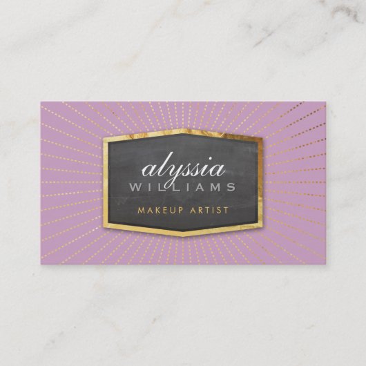 Carte De Visite GOLD LOGO art déco élégant sunburst gris lilas (Devant)