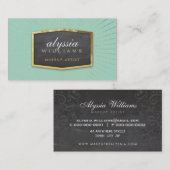 Carte De Visite GOLD LOGO art déco élégant sunburst gris menthe (Devant / Derrière)