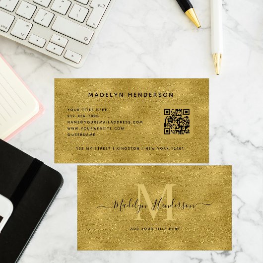 Carte De Visite Gold Luxury QR Code Moderne Monogramme Professionn