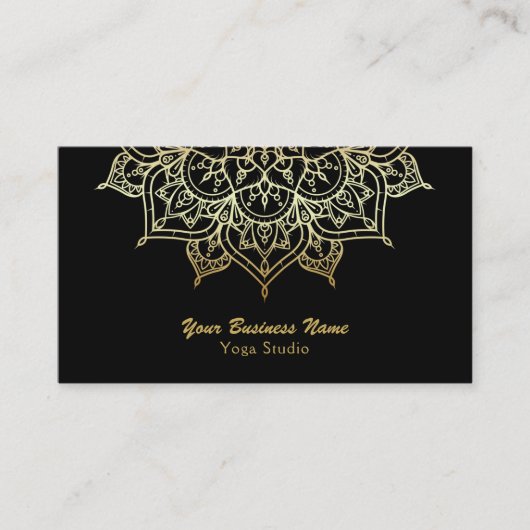 Carte De Visite Gold Mandala Black Elegant Chic Modern Yoga Studio (Devant)