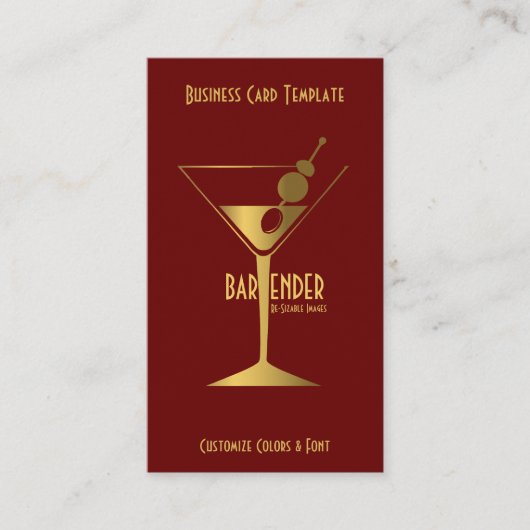 Carte De Visite Gold Metallic Cocktail Logo Barman (Devant)