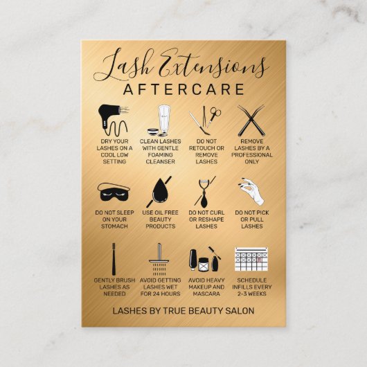 Carte De Visite Gold Metallic Lash extensions Aftercare Icon (Devant)