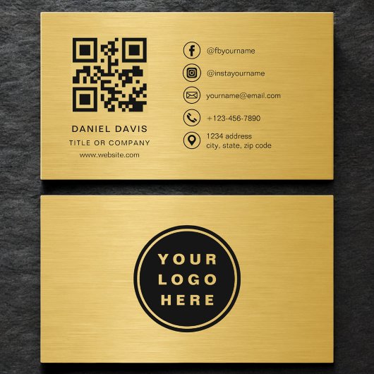 Carte De Visite Gold Metallic Professional Company Logo QR Code