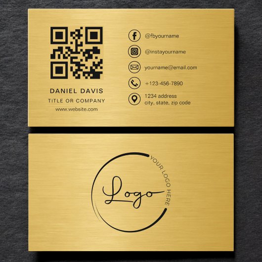 Carte De Visite Gold Metallic Professional Company Logo QR Code 