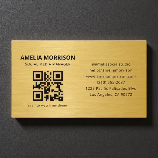Carte De Visite Gold Metallic QR Code Minimalist Professional