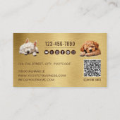 Carte De Visite Gold Metallic QR Code Social Media Chien Grooming (Dos)