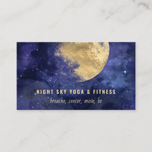 Carte De Visite Gold Moon Blue Aquarelle Nuit Ciel Nebula (Devant)