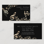 Carte De Visite Gold Music Notes sur Black (Devant / Derrière)