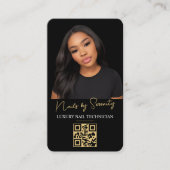 Carte De Visite Gold Nails Technician QR Code Luxe Noir (Devant)