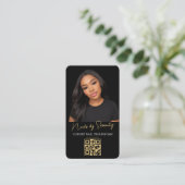 Carte De Visite Gold Nails Technician QR Code Luxe Noir (Debout devant)